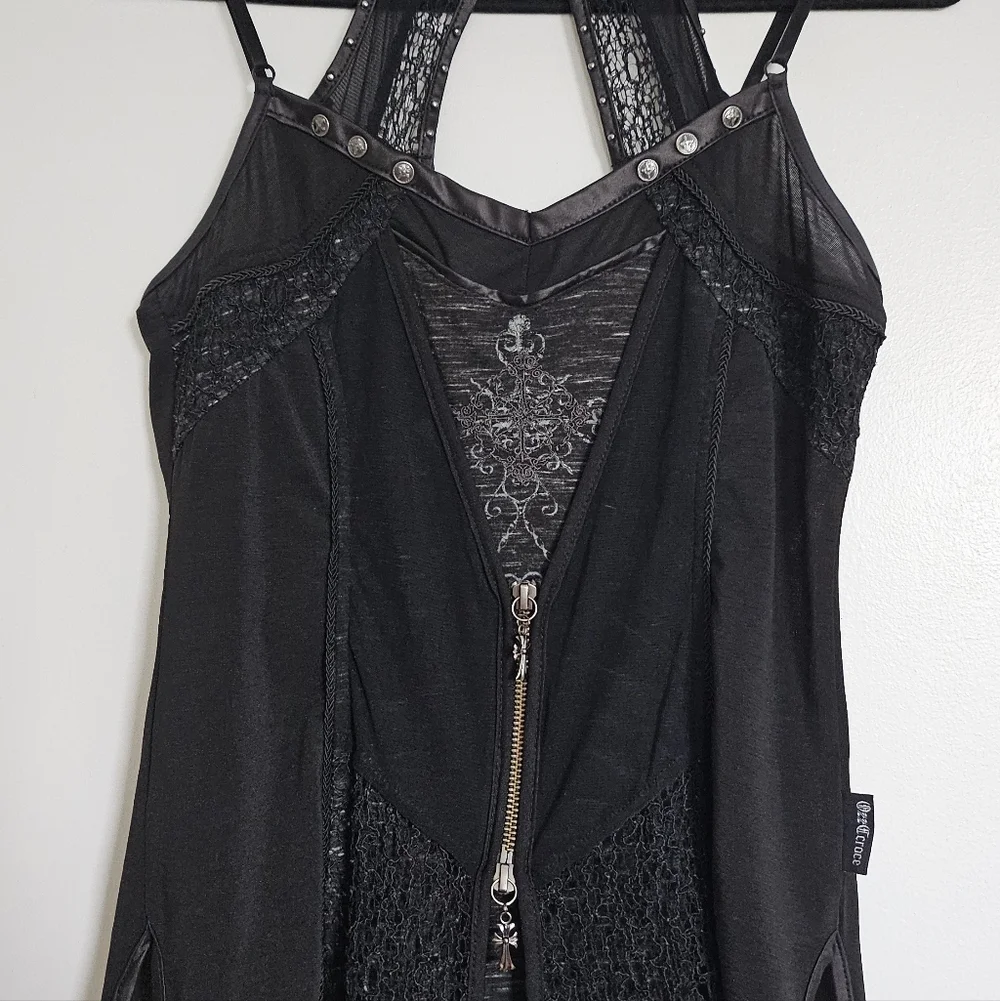Ozzon Japan Ozz Croce Black Gothic High Neck Layered Top Silver Crosses And Lace - Picture 10 of 11